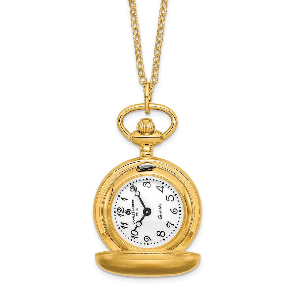 Charles Hubert Ladies Gold-plated Brass Satin Pocket Watch Necklace, Item W8249 by The Black Bow Jewelry Co.