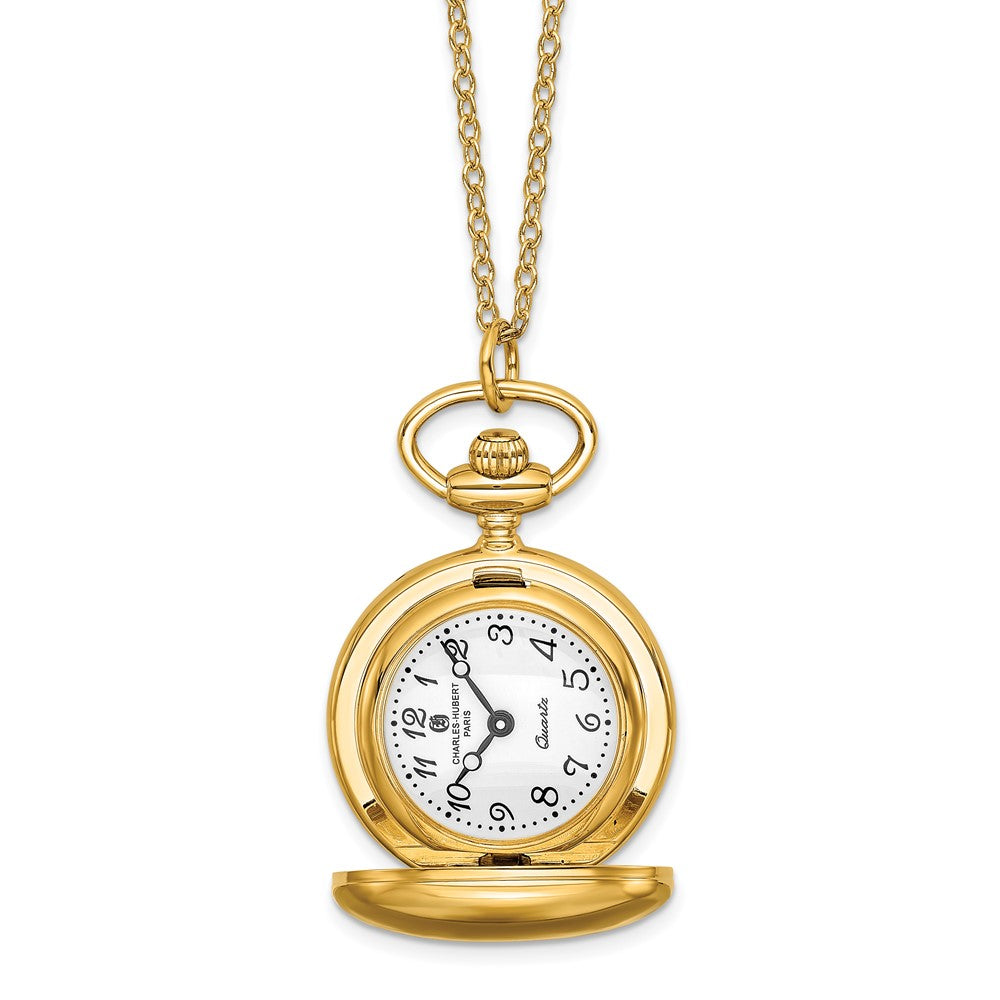 Charles Hubert Ladies Gold-plated Brass Polished Pocket Watch Necklace, Item W8250 by The Black Bow Jewelry Co.