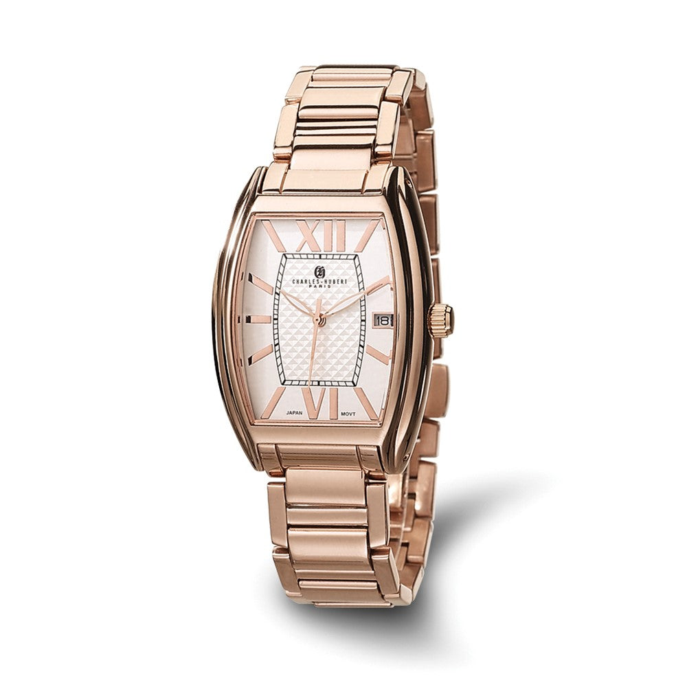 Charles Hubert Mens Rose Gold-plated Silver-White Dial Watch, Item W8282 by The Black Bow Jewelry Co.