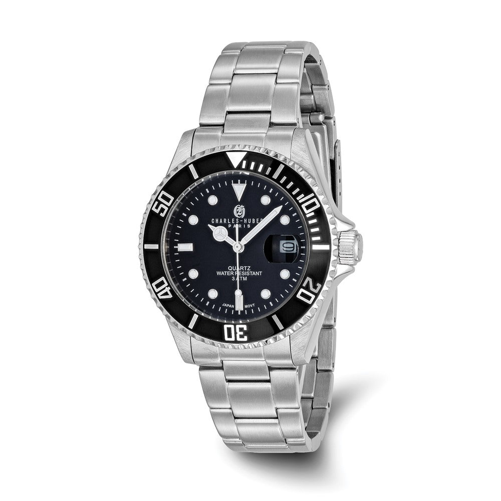 Charles Hubert Mens Rotating Diver&#39;s Bezel Watch, Item W8330 by The Black Bow Jewelry Co.