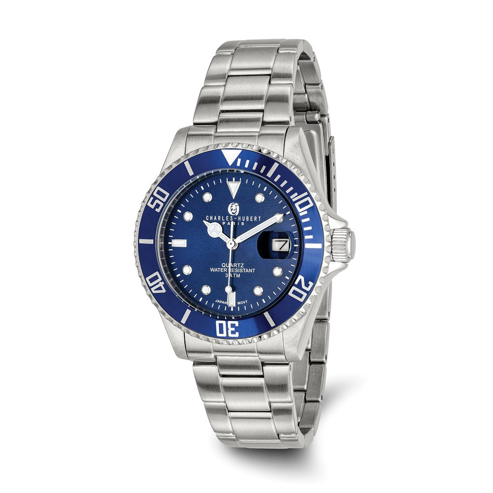 Charles Hubert Mens Blue Dial Rotating Bezel Watch, Item W8334 by The Black Bow Jewelry Co.