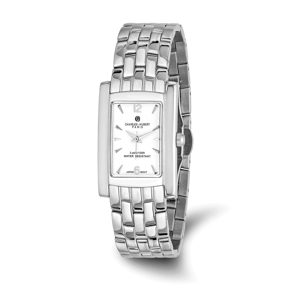 Charles Hubert Mens Rectangular White Dial Panther Link Watch, Item W8352 by The Black Bow Jewelry Co.