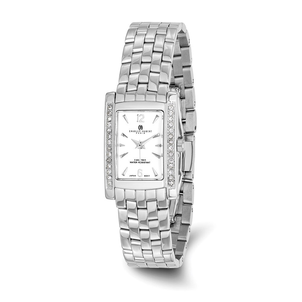 Ladies Rectangular Crystal White Dial Watch by Charles Hubert, Item W8355 by The Black Bow Jewelry Co.