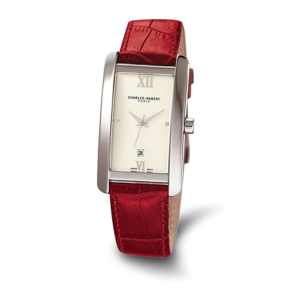 Charles Hubert Mens Red Leather Band Champagne Dial Retro Watch, Item W8362 by The Black Bow Jewelry Co.