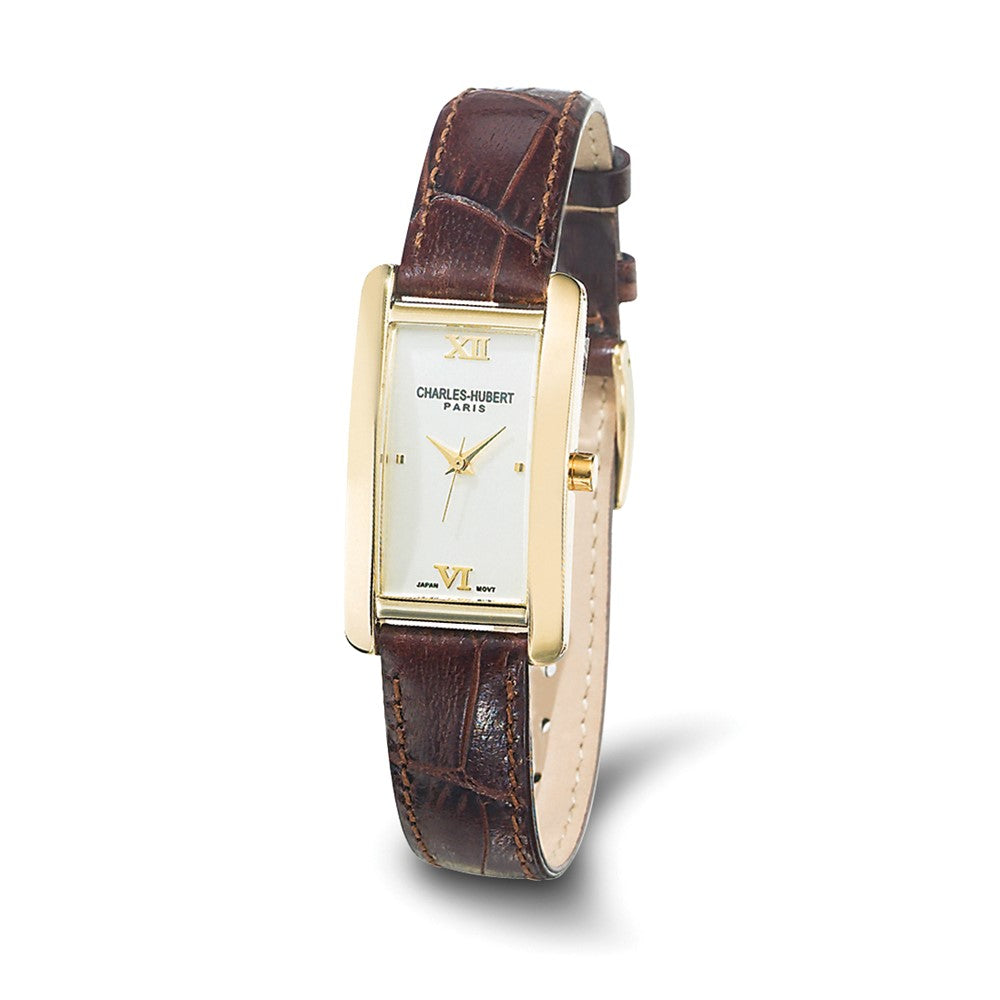 Charles Hubert Ladies Brown Leather Band Watch, Item W8365 by The Black Bow Jewelry Co.
