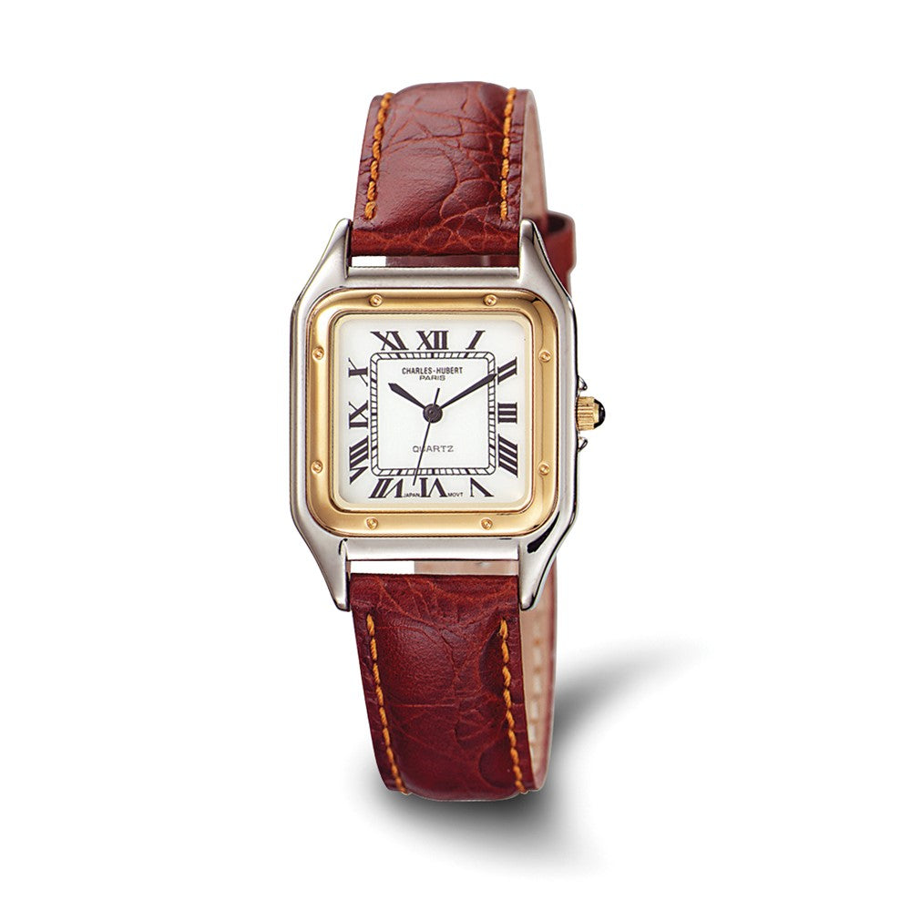 Charles Hubert Mens Red Leather Band Retro Watch, Item W8368 by The Black Bow Jewelry Co.