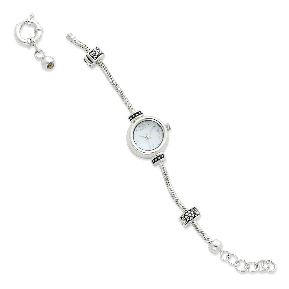 Sterling Silver Round Face Reflections Ladies Watch Starter Bracelet, Item W8406 by The Black Bow Jewelry Co.