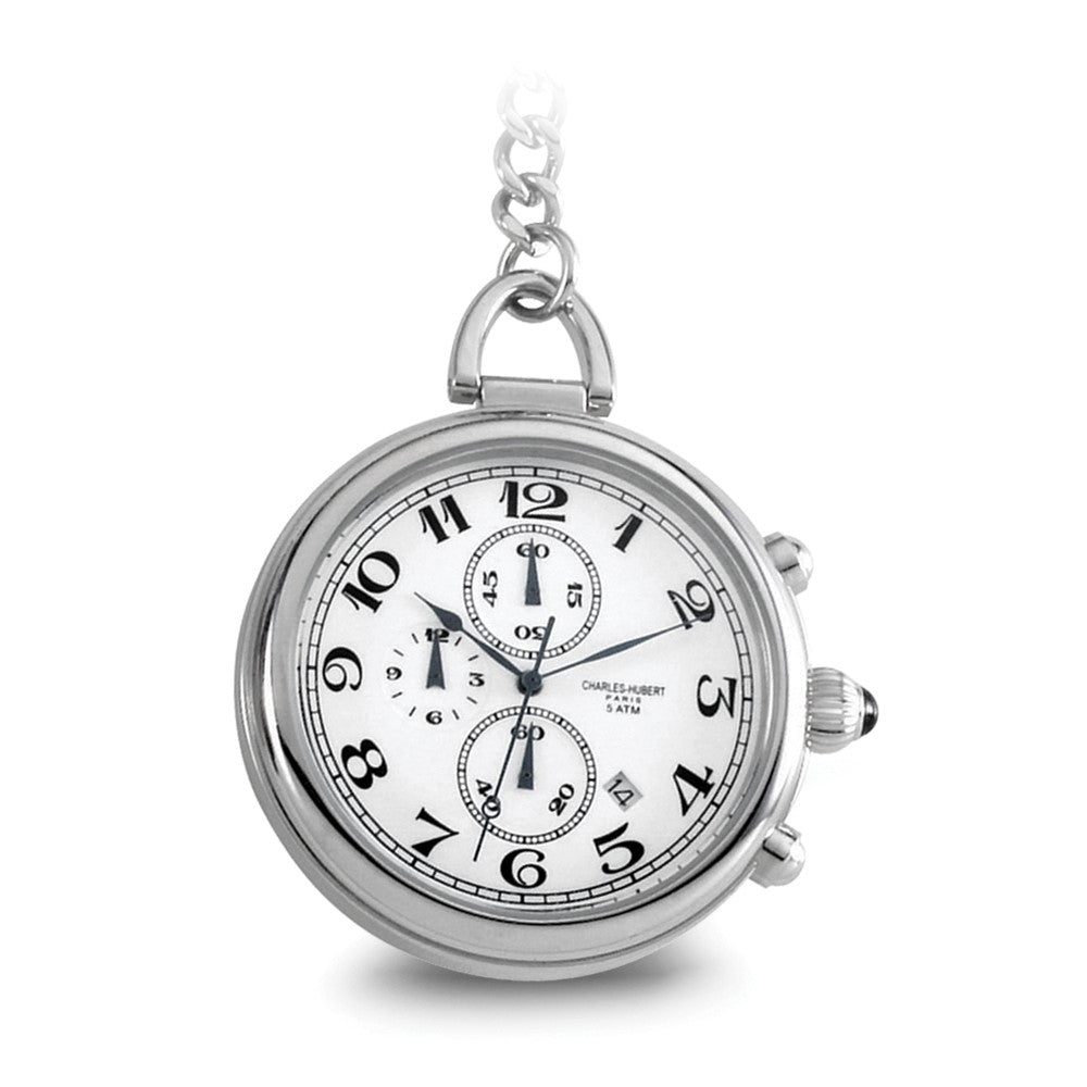 Charles Hubert Solid Stainless Steel White Dial 42mm Pocket Watch, Item W8413 by The Black Bow Jewelry Co.
