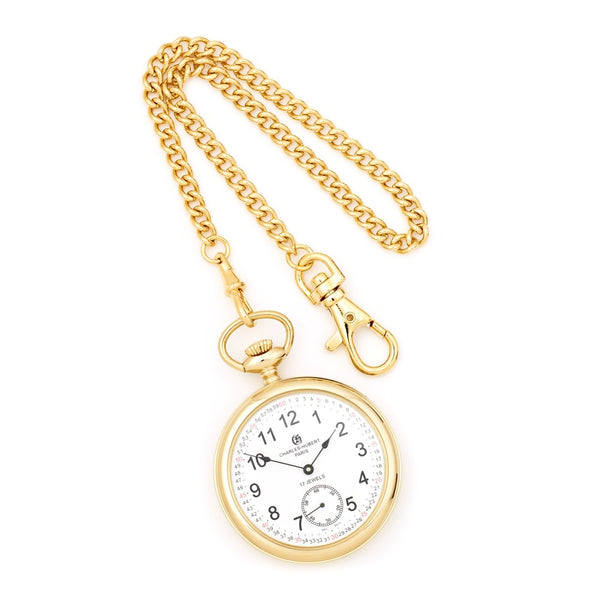 Charles Hubert Gold-Tone Plated Stainless Open Face 50mm Pocket Watch ...