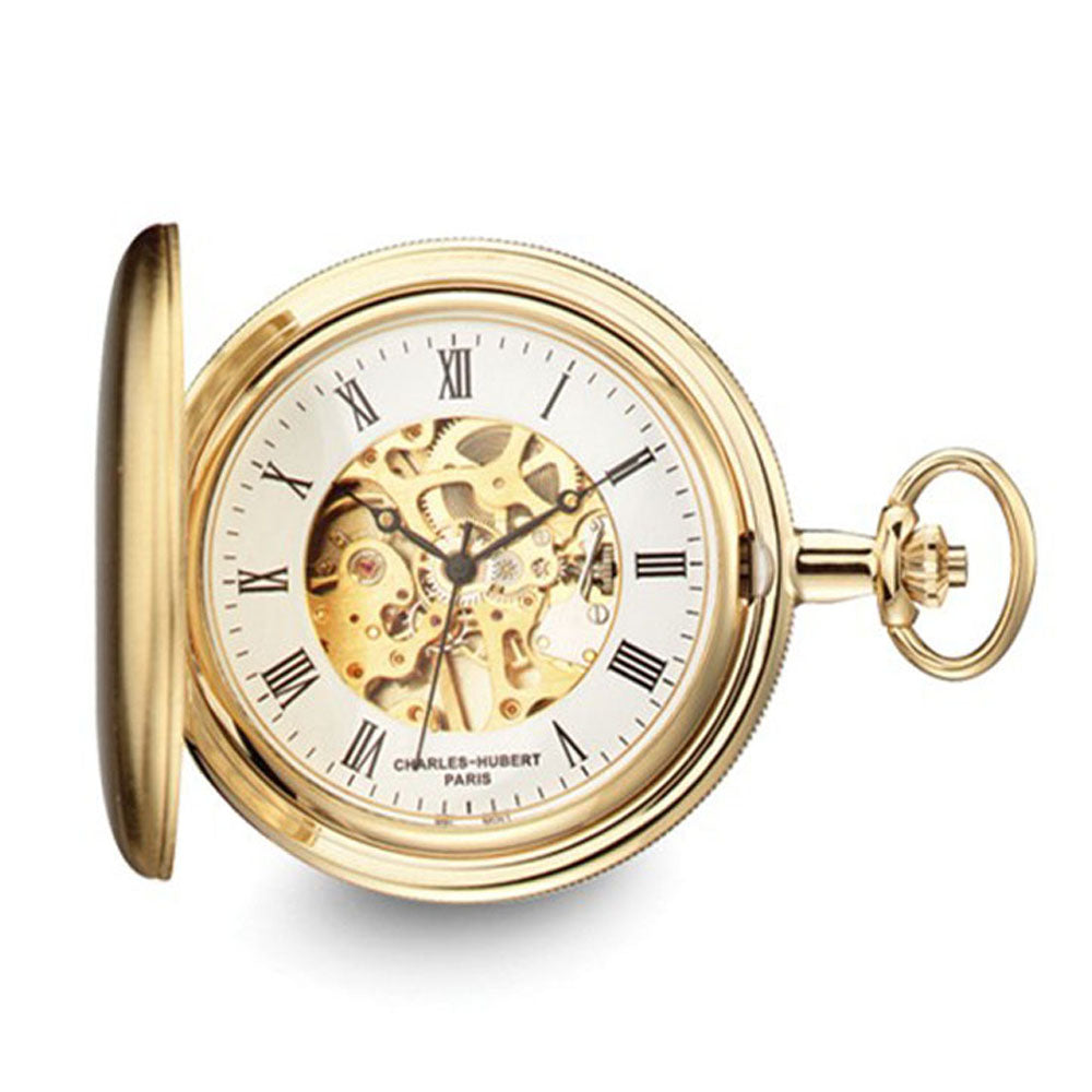Charles Hubert Satin Gold Finish Brass Pocket Watch, Item W8434 by The Black Bow Jewelry Co.