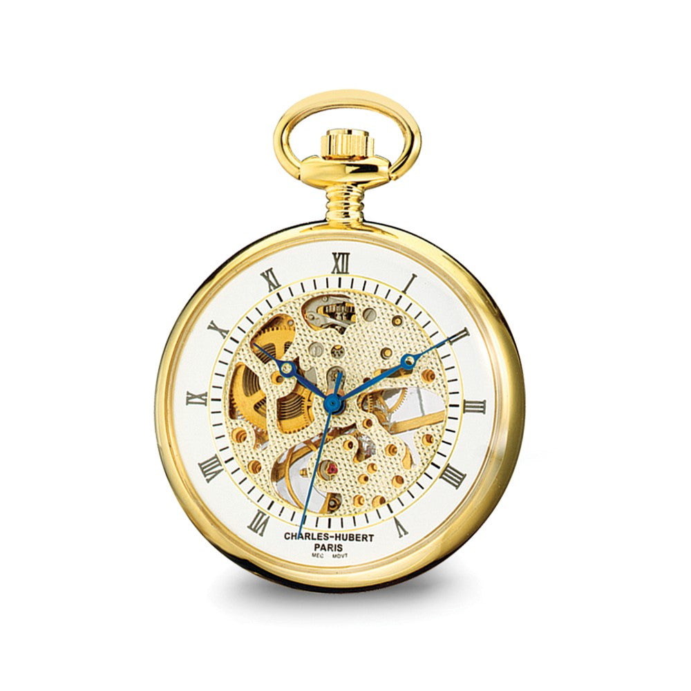 Charles Hubert Gold Finish Brass Open Face Pocket Watch, Item W8444 by The Black Bow Jewelry Co.