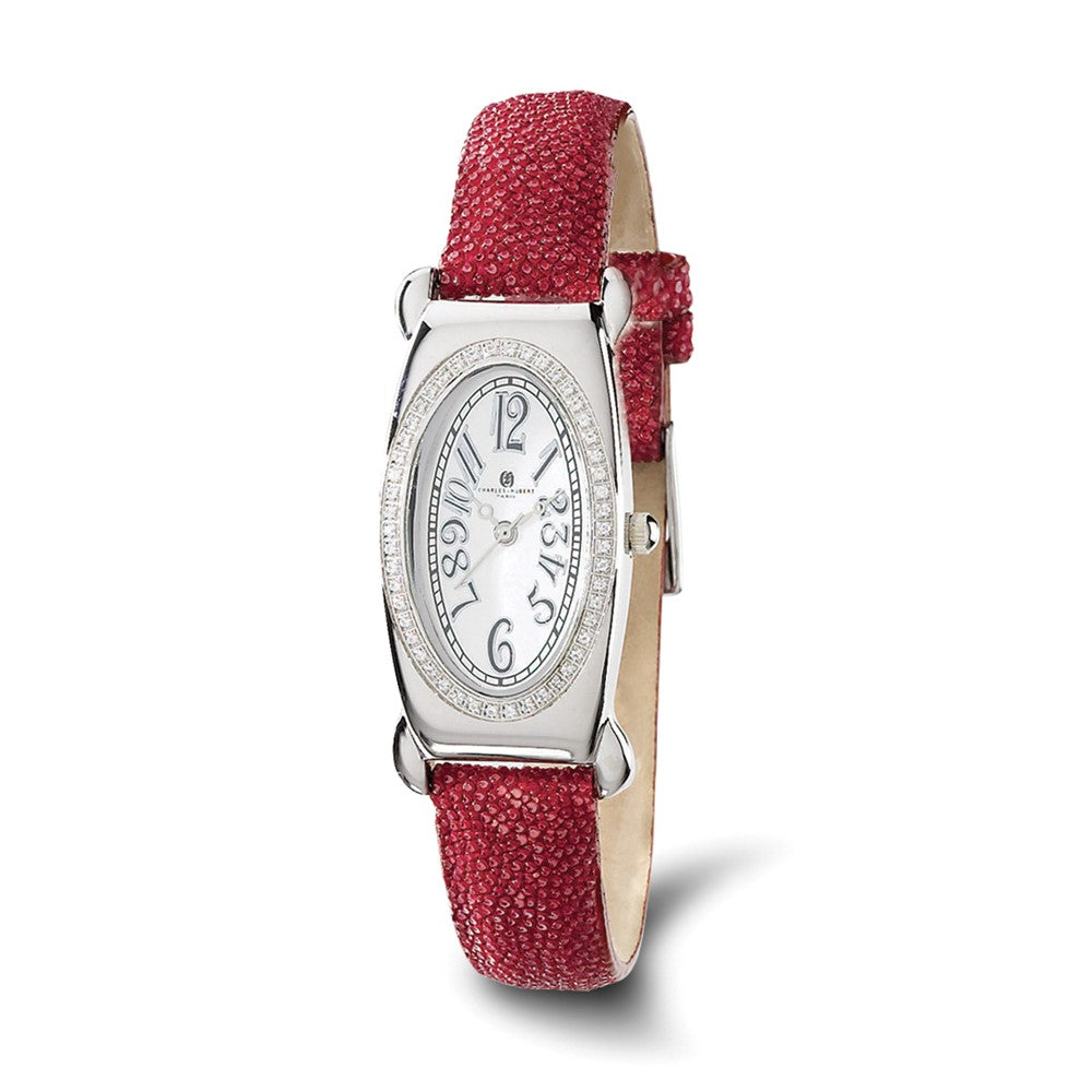 Charles Hubert Ladies Red Stingray 0.68ct. Diamond 21x38mm Watch, Item W8450 by The Black Bow Jewelry Co.