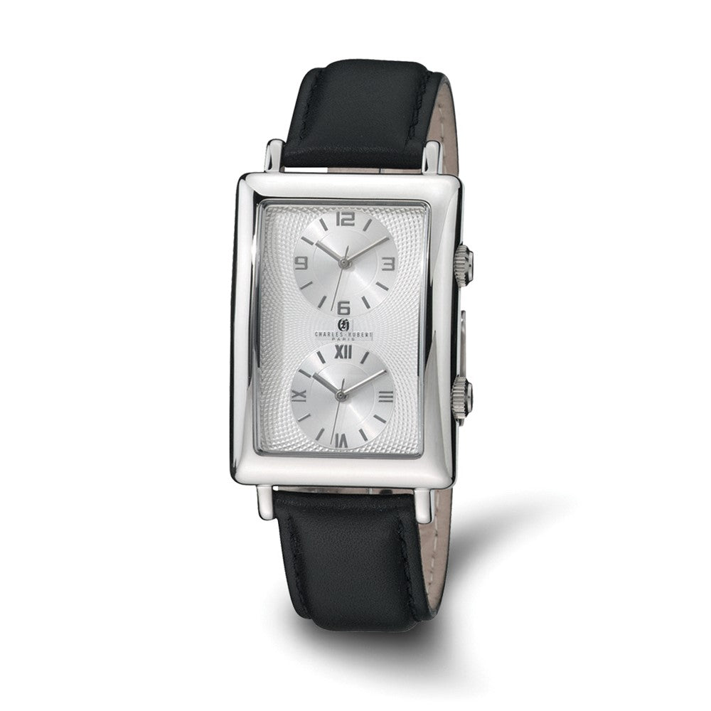 Charles Hubert Mens Dual Time Silver-tone 33x53mm Dial Watch, Item W8453 by The Black Bow Jewelry Co.