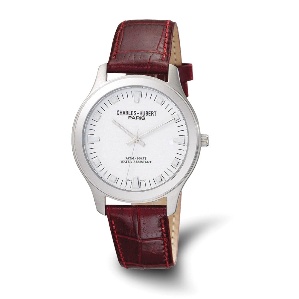 Charles Hubert Mens Leather Band White Dial Watch, Item W8484 by The Black Bow Jewelry Co.