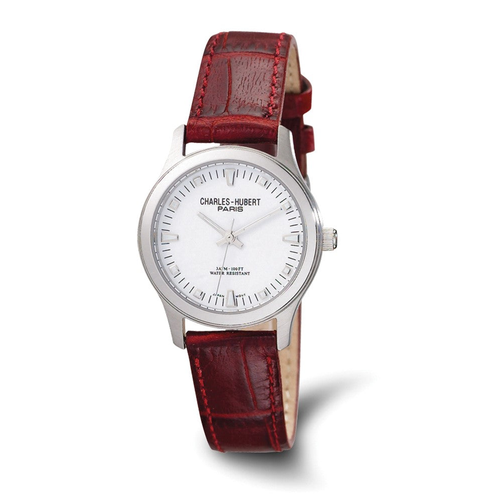 Charles Hubert Ladies Brown Leather Band White Dial Watch, Item W8485 by The Black Bow Jewelry Co.