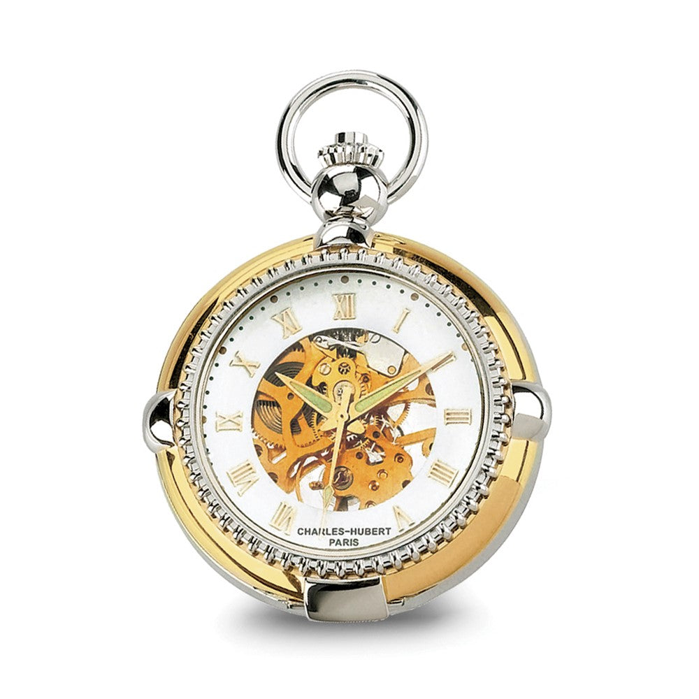 Alternate view of the Charles Hubert Gold Finish 2-tone Brass 2-Photo Insert Pocket Watch by The Black Bow Jewelry Co.