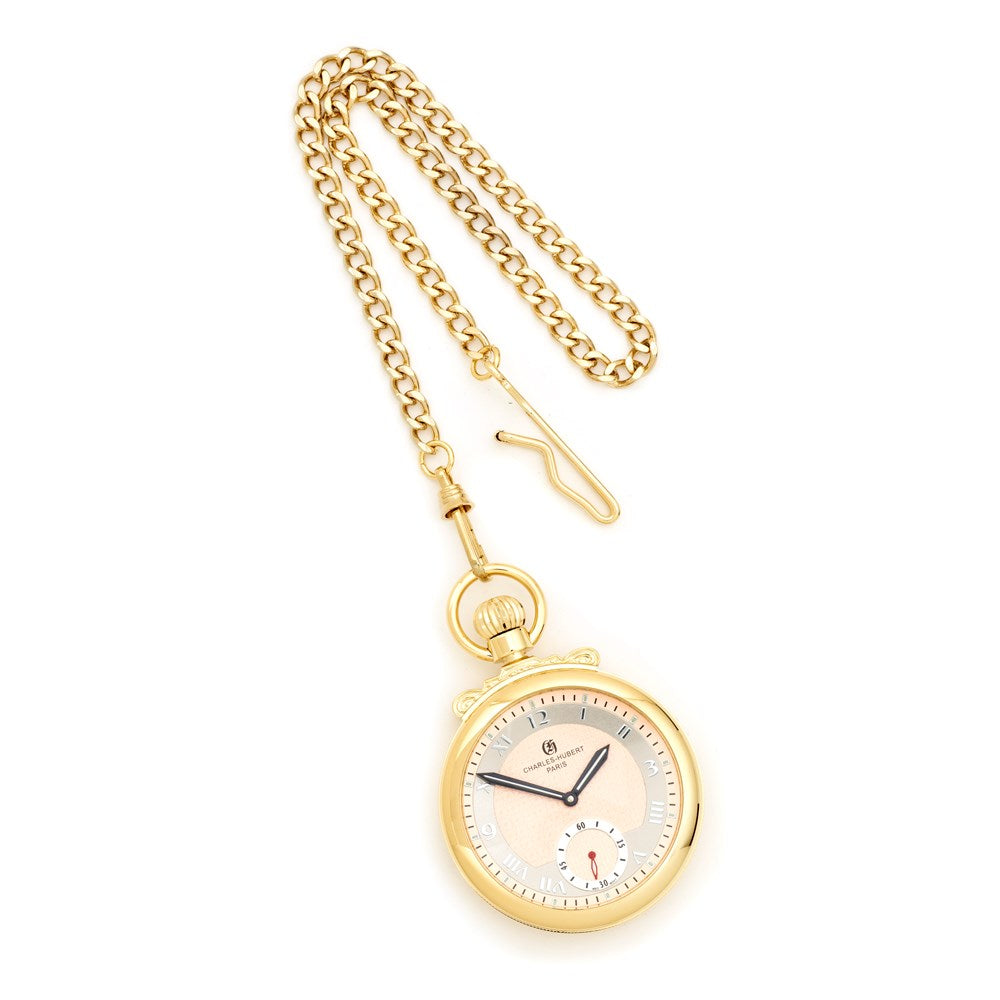 Charles Hubert Gold Finish Champagne Dial Open Face Pocket Watch - The ...
