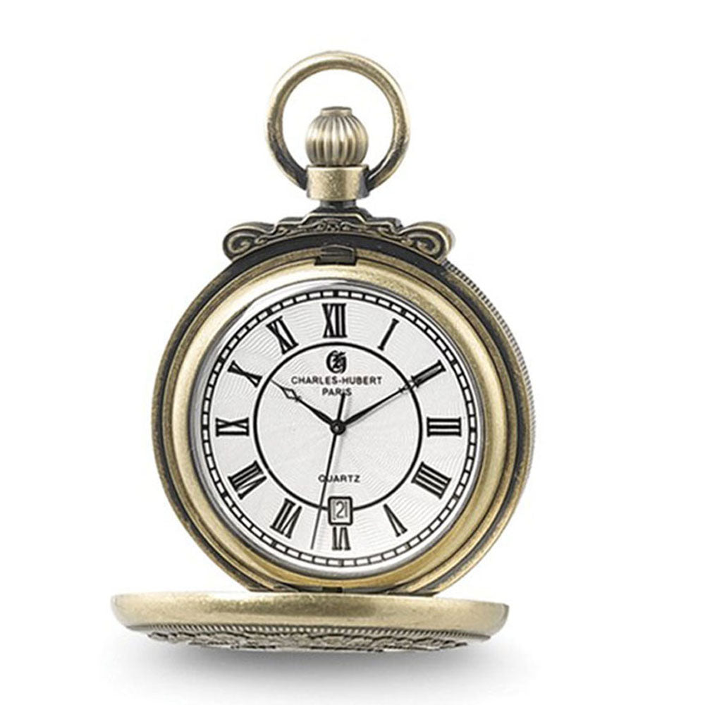 Charles Hubert Antique Gold Finish Shield Pocket Watch, Item W8509 by The Black Bow Jewelry Co.