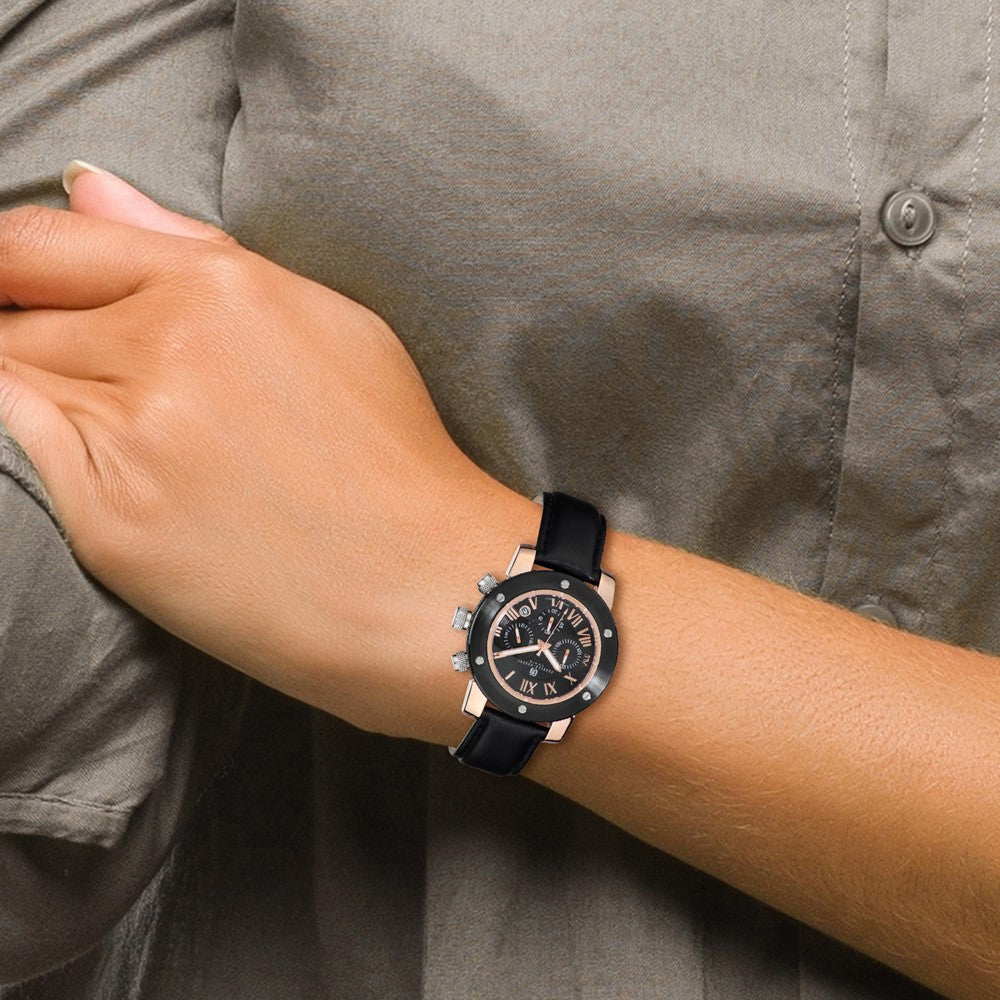 Alternate view of the Charles Hubert Mens Rose IP-plated Stnlss Stl Black Dial Chrono Watch by The Black Bow Jewelry Co.