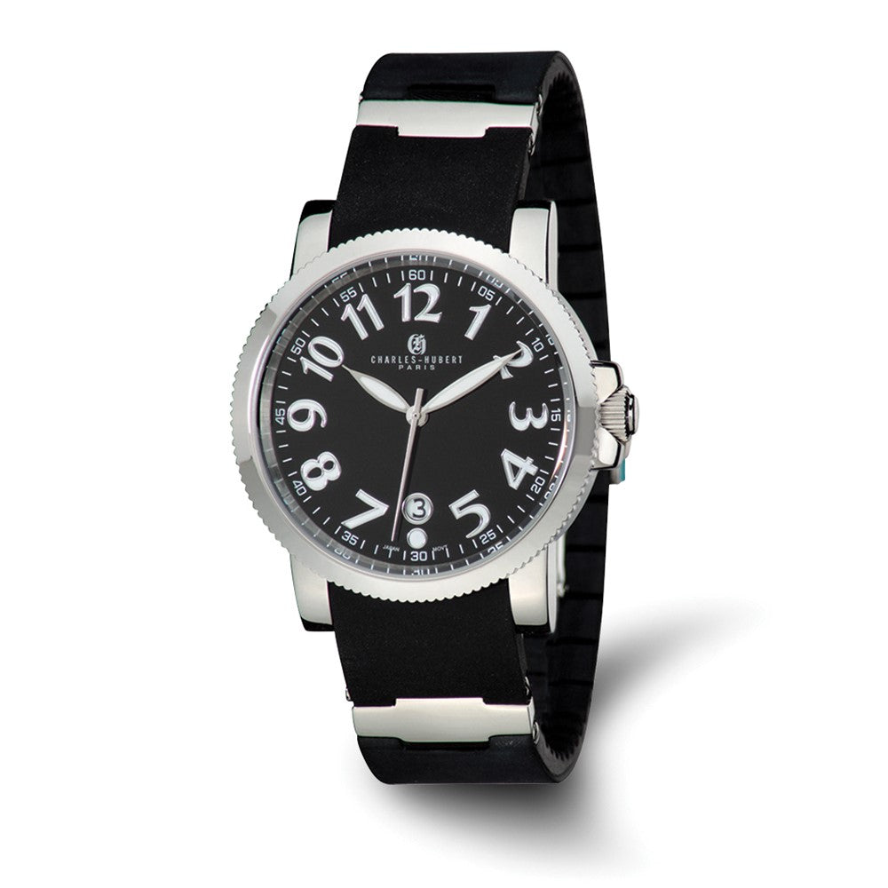 Charles Hubert Mens Stainless Steel Case Black Dial Watch, Item W8532 by The Black Bow Jewelry Co.