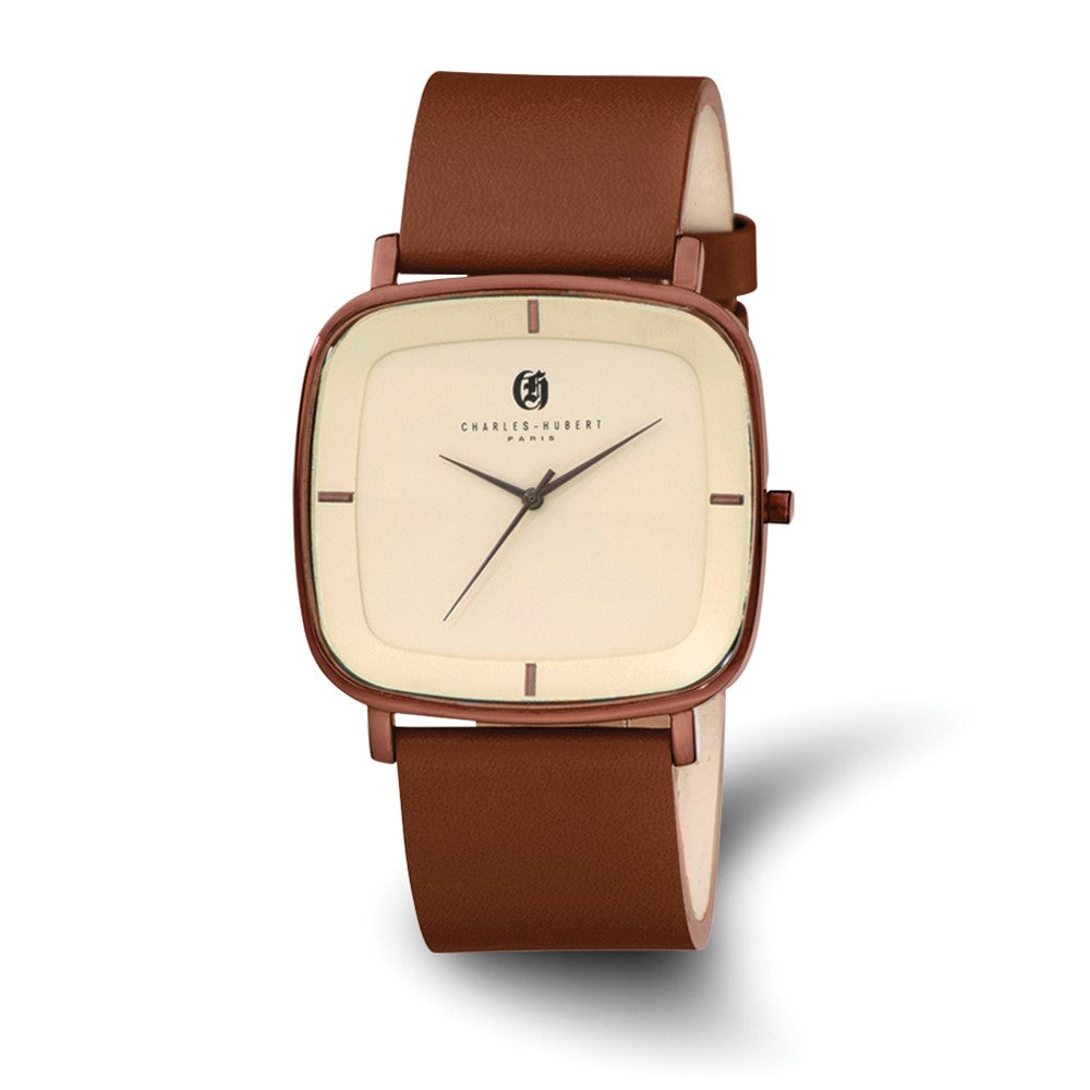 Charles Hubert Mens Brown Plated Champagne Dial Quartz Square Watch, Item W8541 by The Black Bow Jewelry Co.