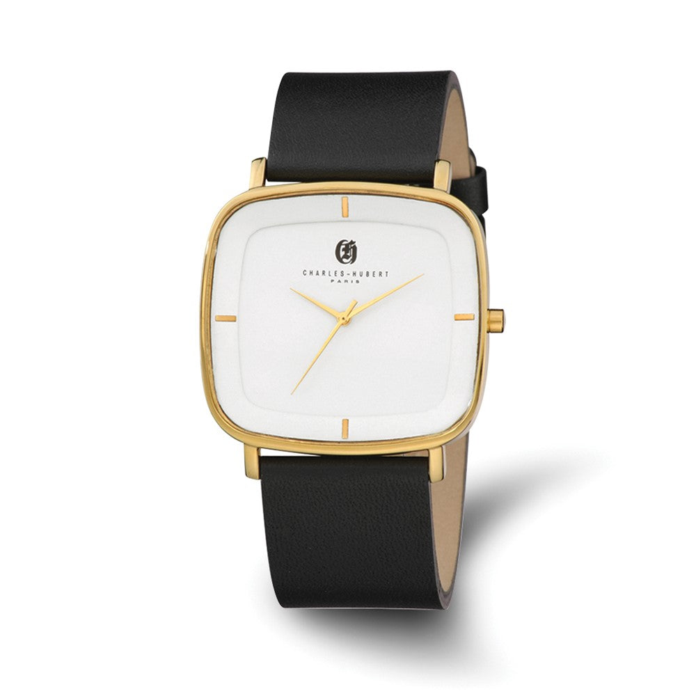 Charles Hubert Mens Gold Tone Stainless Steel White Dial Quartz Watch, Item W8543 by The Black Bow Jewelry Co.