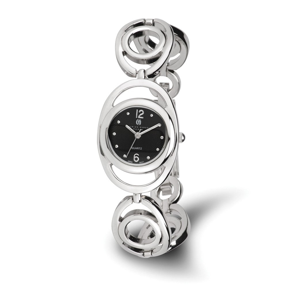 Charles Hubert Ladies Chrome Finish Black Sunray Dial Quartz Watch, Item W8581 by The Black Bow Jewelry Co.