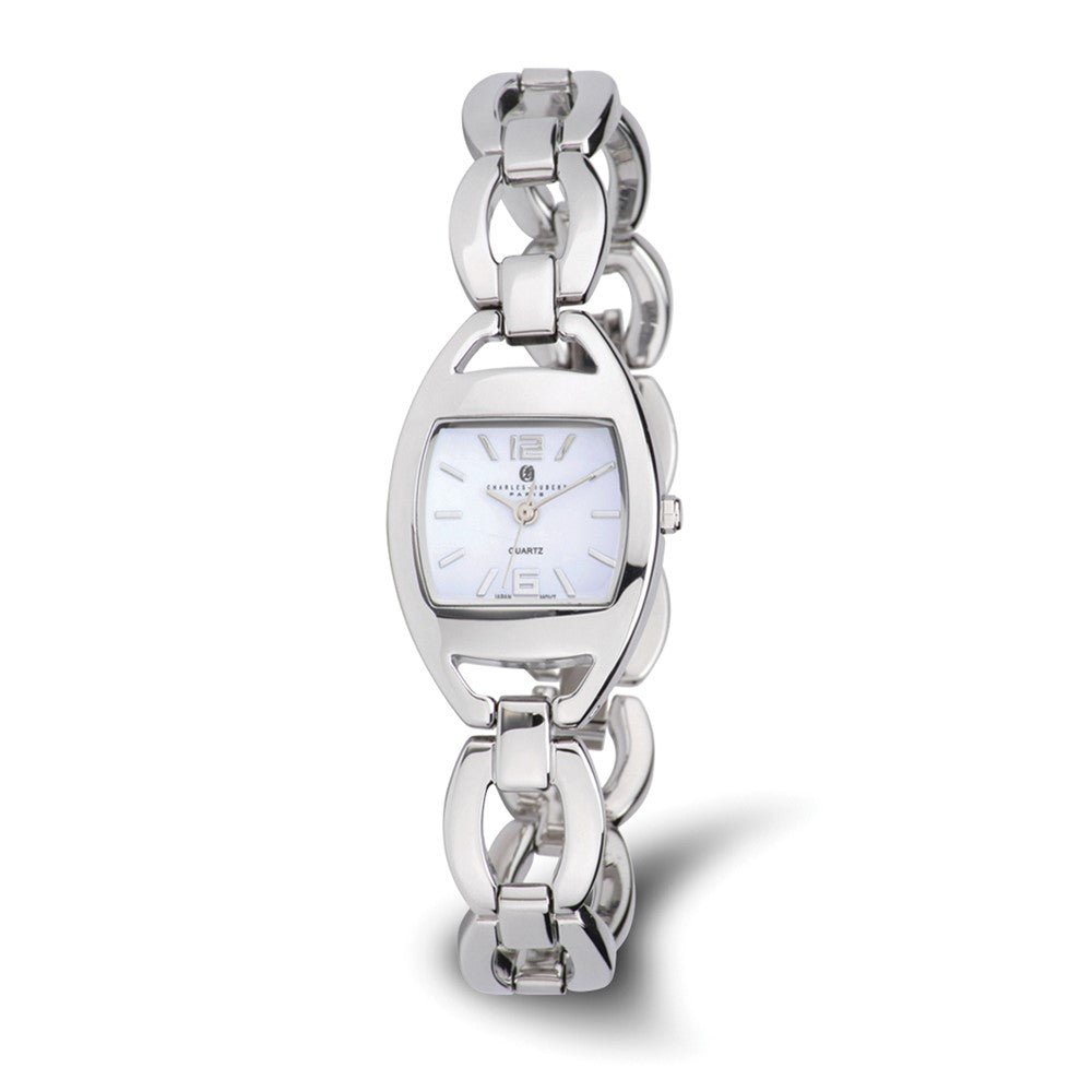 Charles Hubert Ladies Chrome Finish White Dial Quartz Watch, Item W8583 by The Black Bow Jewelry Co.