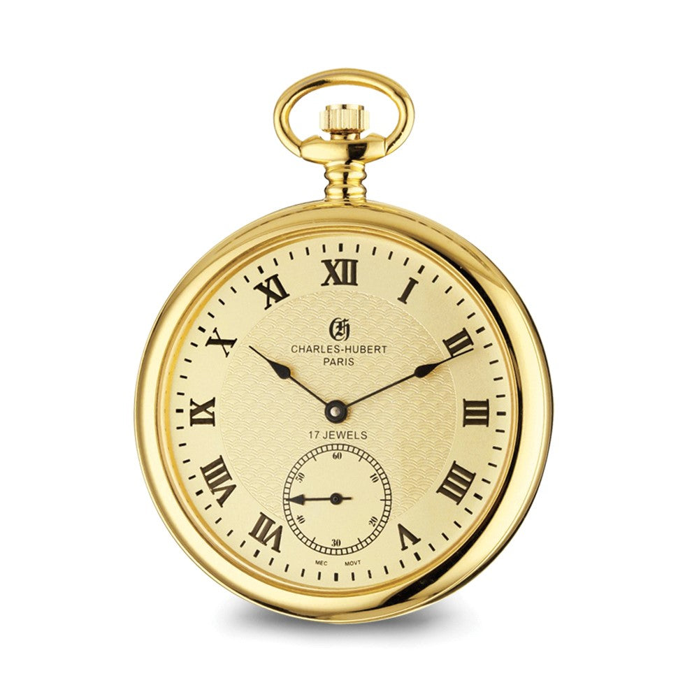 Charles Hubert IP-pltd Stnlss Stl Open Face Gold Dial Pocket Watch