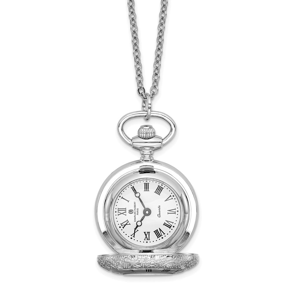 Charles Hubert Chrome-finish Floral Pendant Watch Necklace 28-Inch, Item W8609 by The Black Bow Jewelry Co.