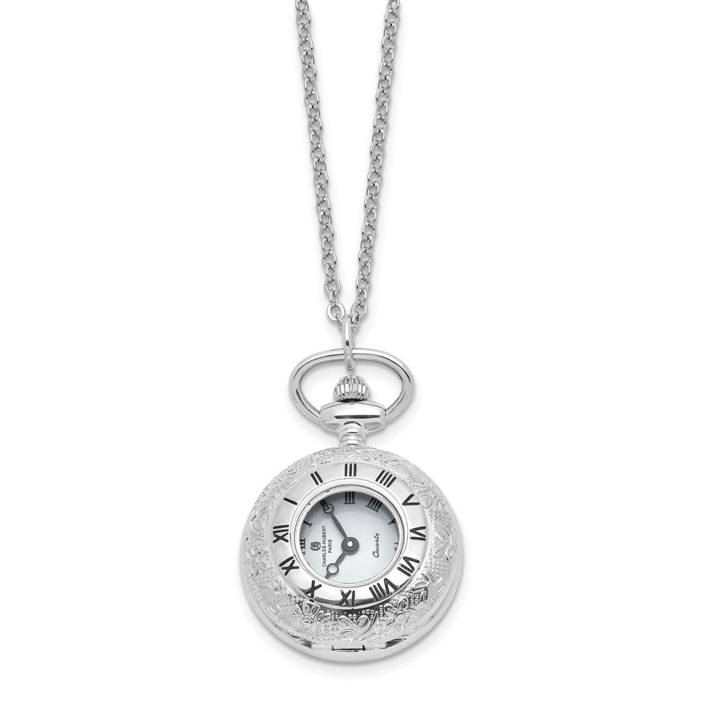 Alternate view of the Charles Hubert Chrome-finish Floral Pendant Watch Necklace 28-Inch by The Black Bow Jewelry Co.