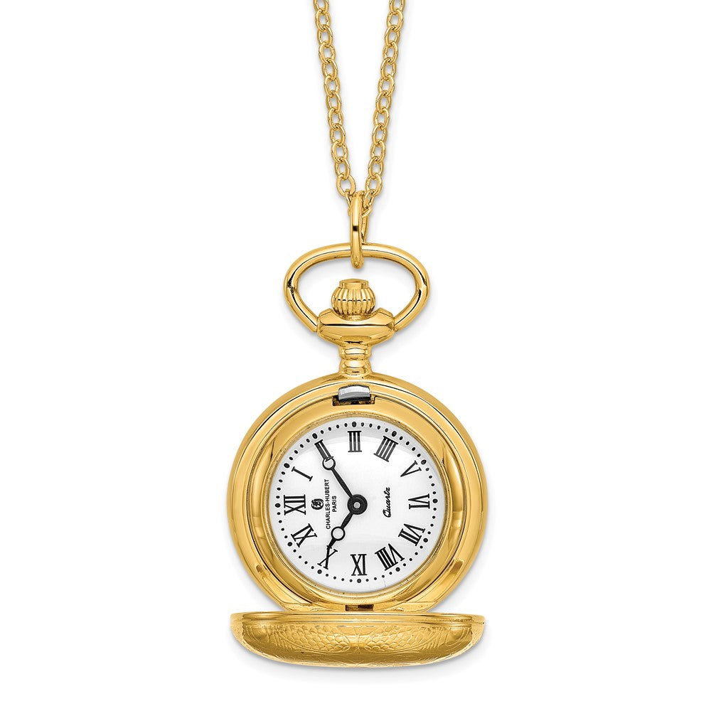 Charles Hubert Gold-finish Scroll Design Pendant Watch, Item W8612 by The Black Bow Jewelry Co.