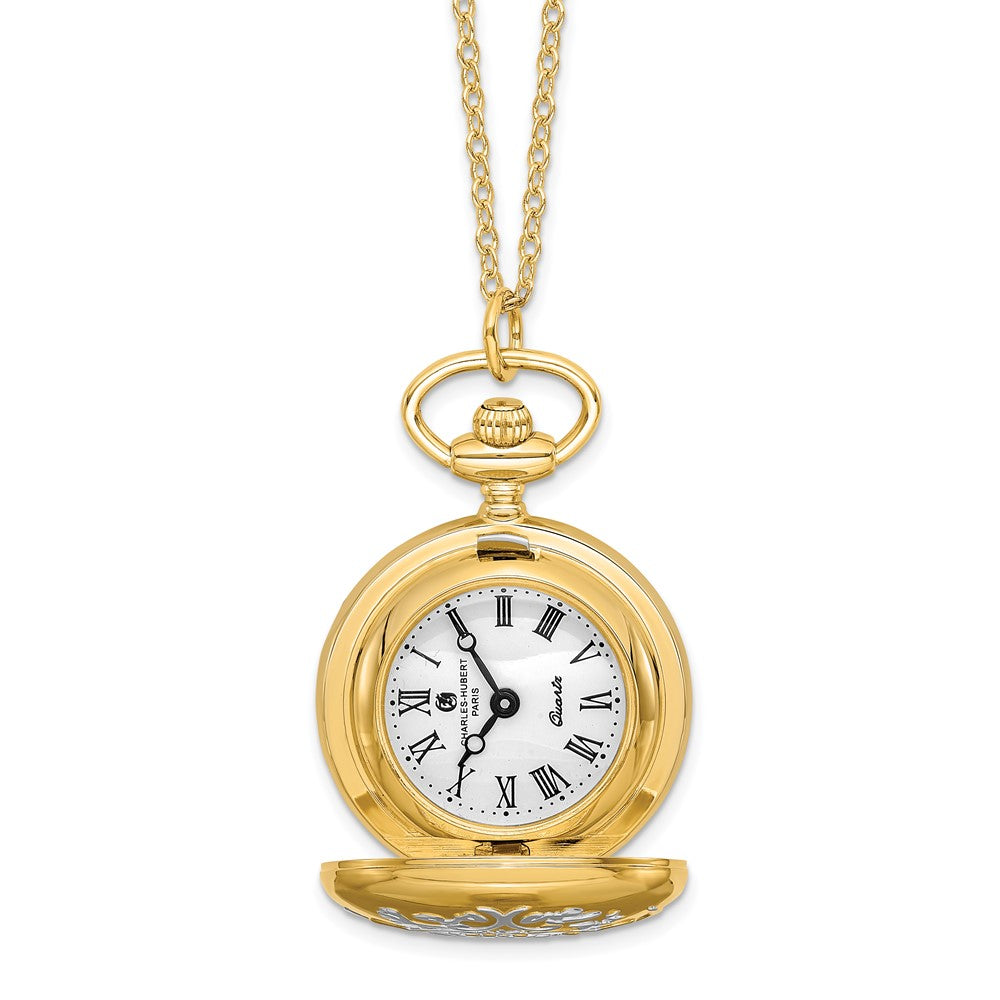 Charles Hubert Two-tone Floral Design 26mm Pendant Watch, 28 Inch, Item W8613 by The Black Bow Jewelry Co.