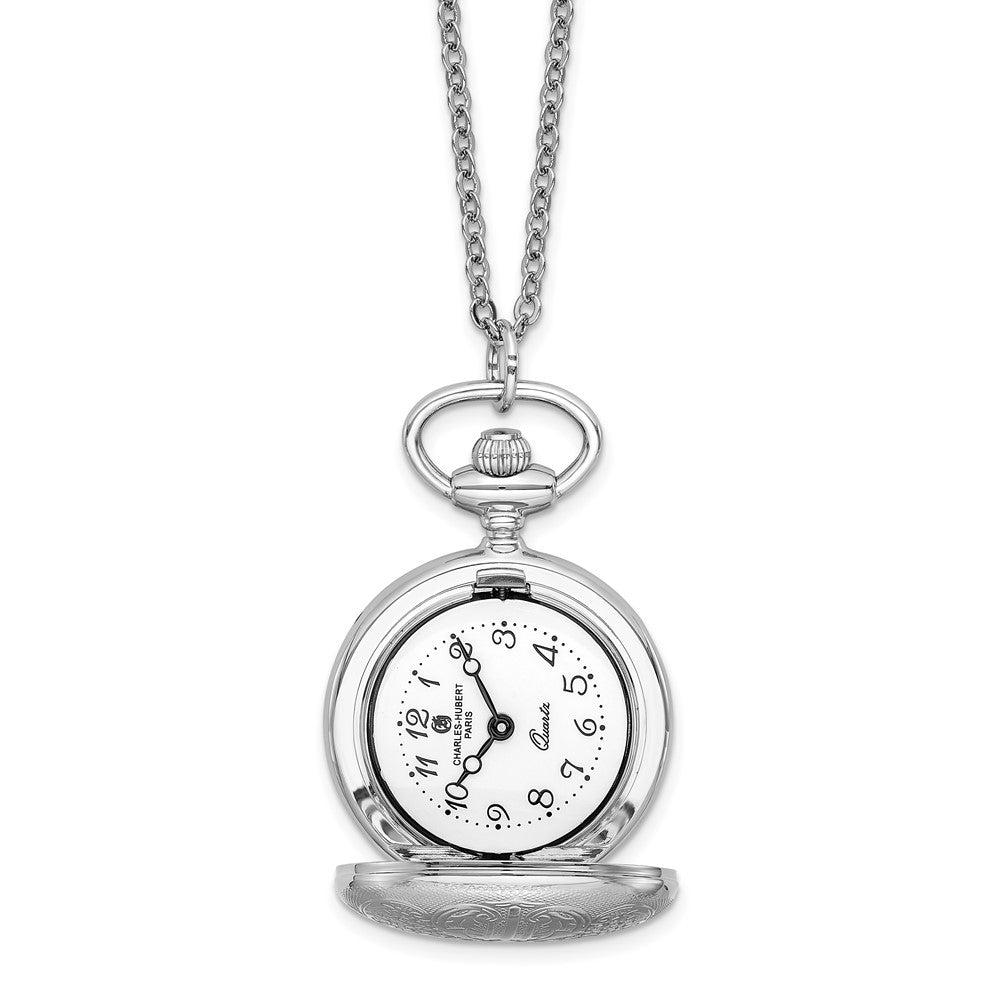 Charles Hubert Chrome-finish Floral Design Pendant Necklace Watch 28in, Item W8614 by The Black Bow Jewelry Co.