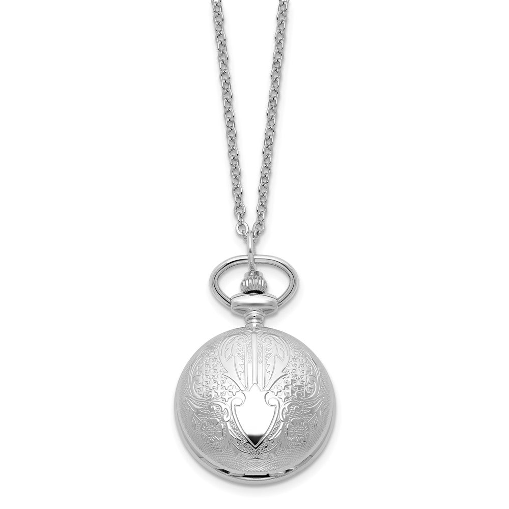 Alternate view of the Charles Hubert Chrome-finish Floral Design Pendant Necklace Watch 28in by The Black Bow Jewelry Co.