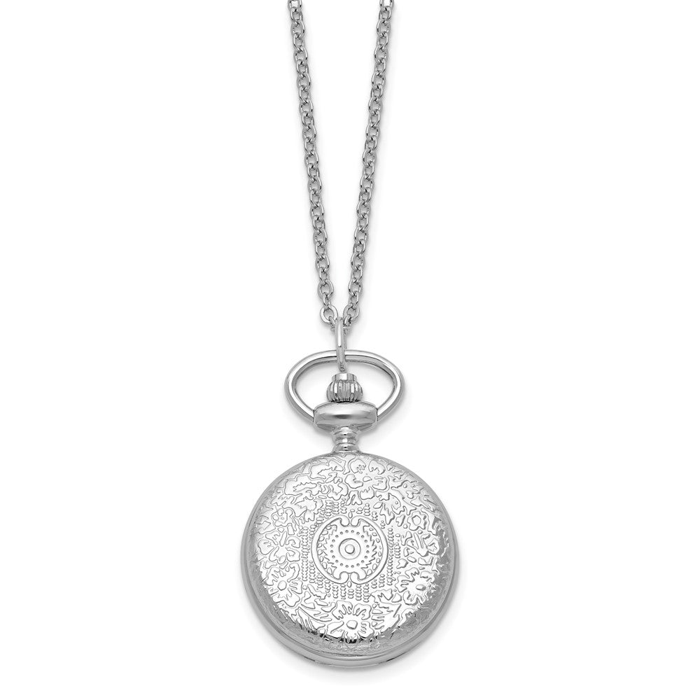 Alternate view of the Charles Hubert Chrome-finish Floral Design Pendant Necklace Watch 28in by The Black Bow Jewelry Co.