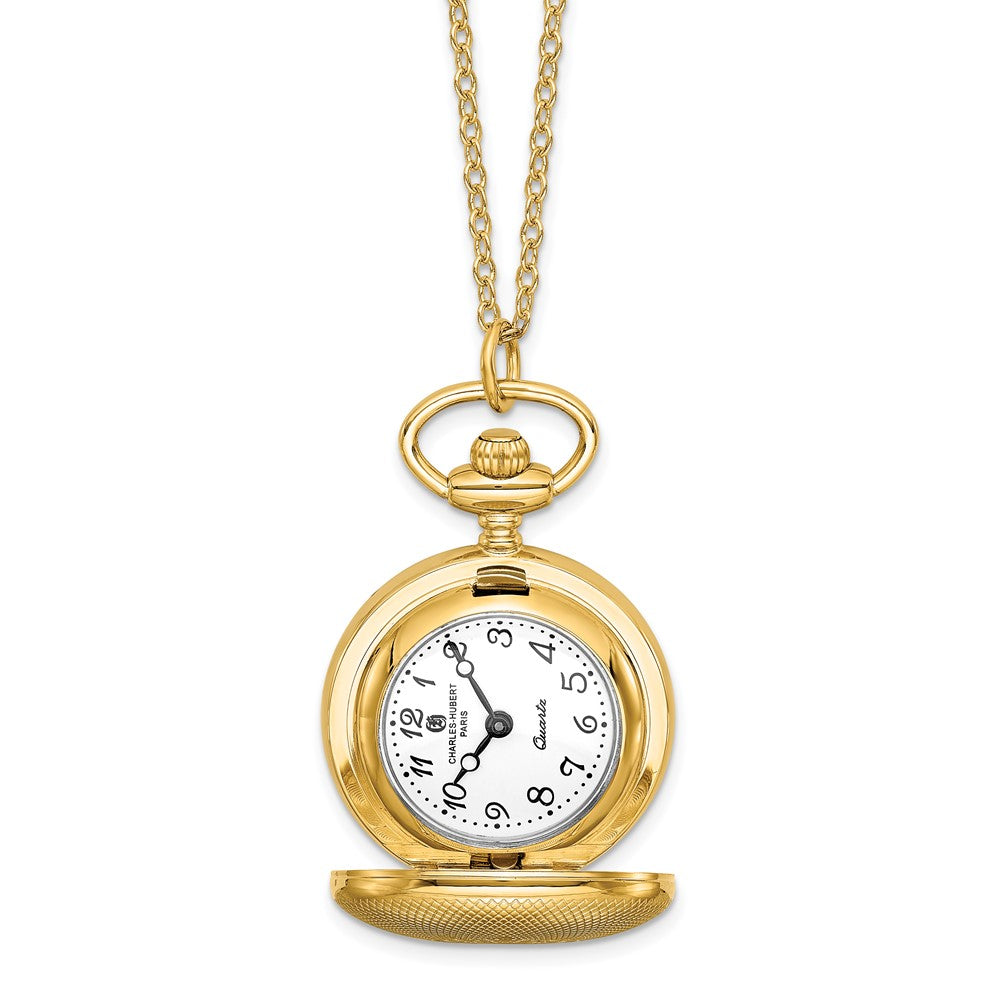 Charles Hubert Gold-finish Quilted Design Pendant Watch, Item W8617 by The Black Bow Jewelry Co.