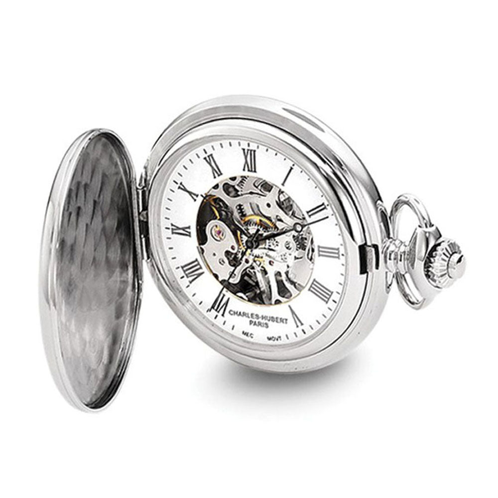 Charles Hubert Chrome-finish Shield Design Pocket Watch 47mm, Item W8618 by The Black Bow Jewelry Co.