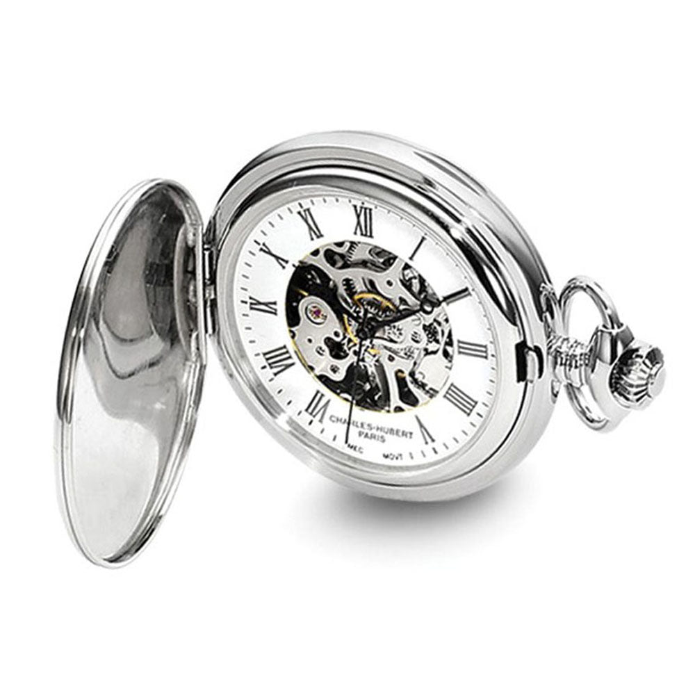 Charles Hubert Chrome-finish Stripe Design Pocket Watch, Item W8619 by The Black Bow Jewelry Co.