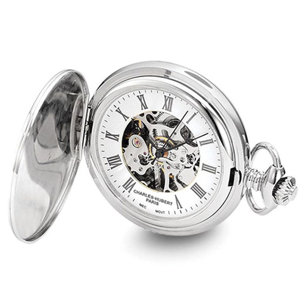 Charles Hubert Chrome-finish Shield Design 47mm Pocket Watch, Item W8620 by The Black Bow Jewelry Co.