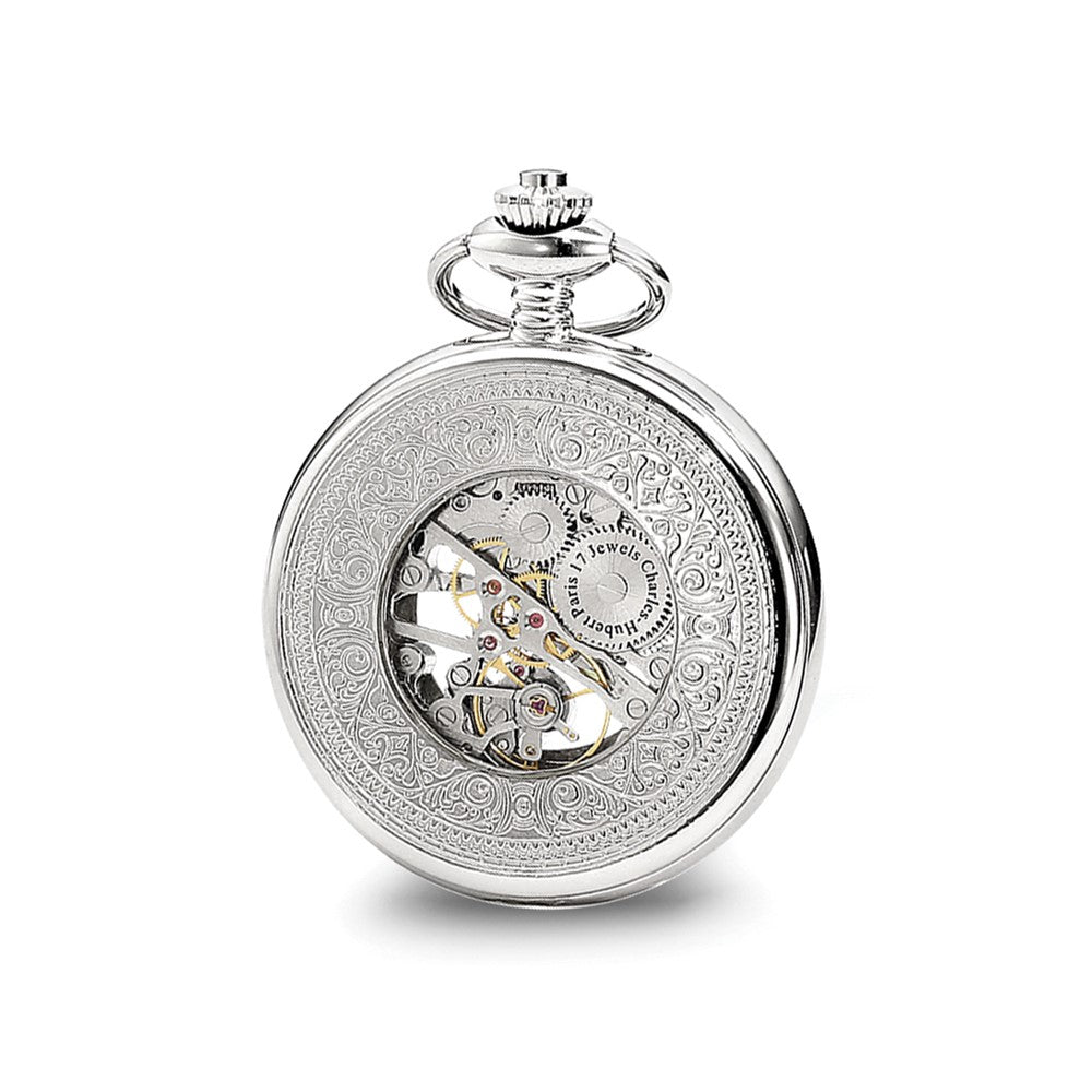 Alternate view of the Charles Hubert Chrome-finish Skeleton Case Pocket Watch by The Black Bow Jewelry Co.
