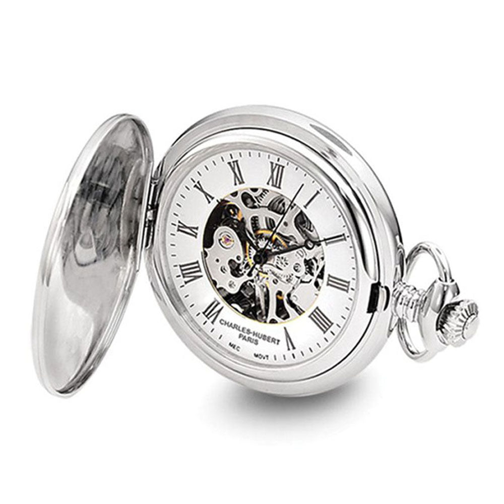 Charles Hubert Chrome-finish Oval Textured Design Pocket Watch 47mm, Item W8630 by The Black Bow Jewelry Co.
