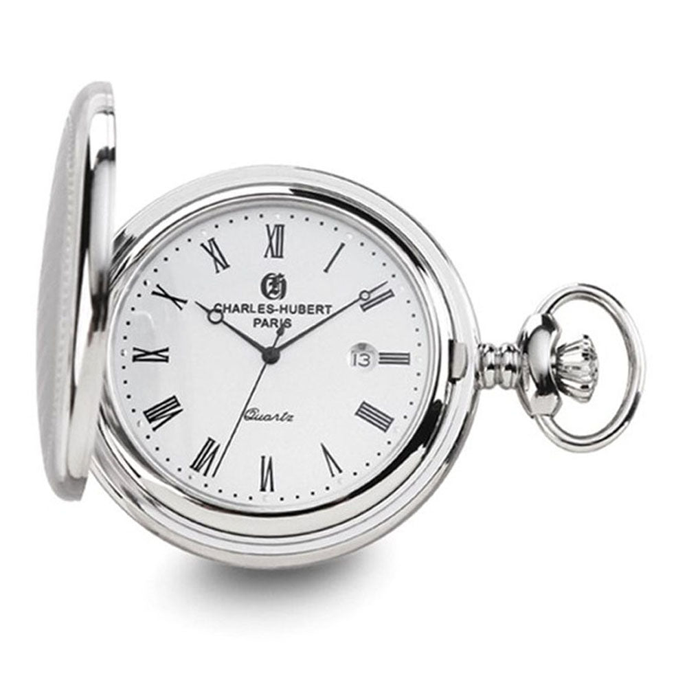 Charles Hubert Stainless Steel Wave Design Pocket Watch, Item W8631 by The Black Bow Jewelry Co.