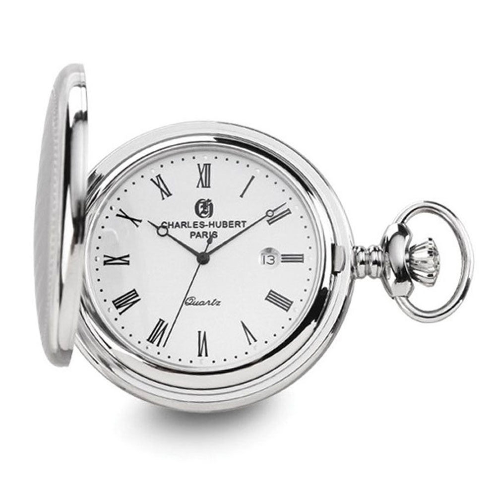 Charles Hubert Stainless Steel Oval Design Pocket Watch, Item W8632 by The Black Bow Jewelry Co.