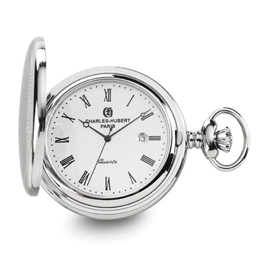 Charles Hubert Stainless Steel Stripe Design Pocket Watch, Item W8633 by The Black Bow Jewelry Co.
