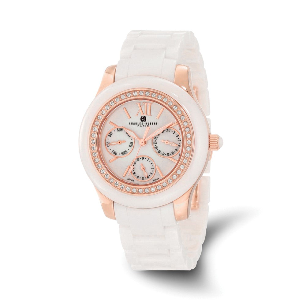 Charles Hubert Ladies White Ceramic Multifunction 40mm Watch, Item W8667 by The Black Bow Jewelry Co.