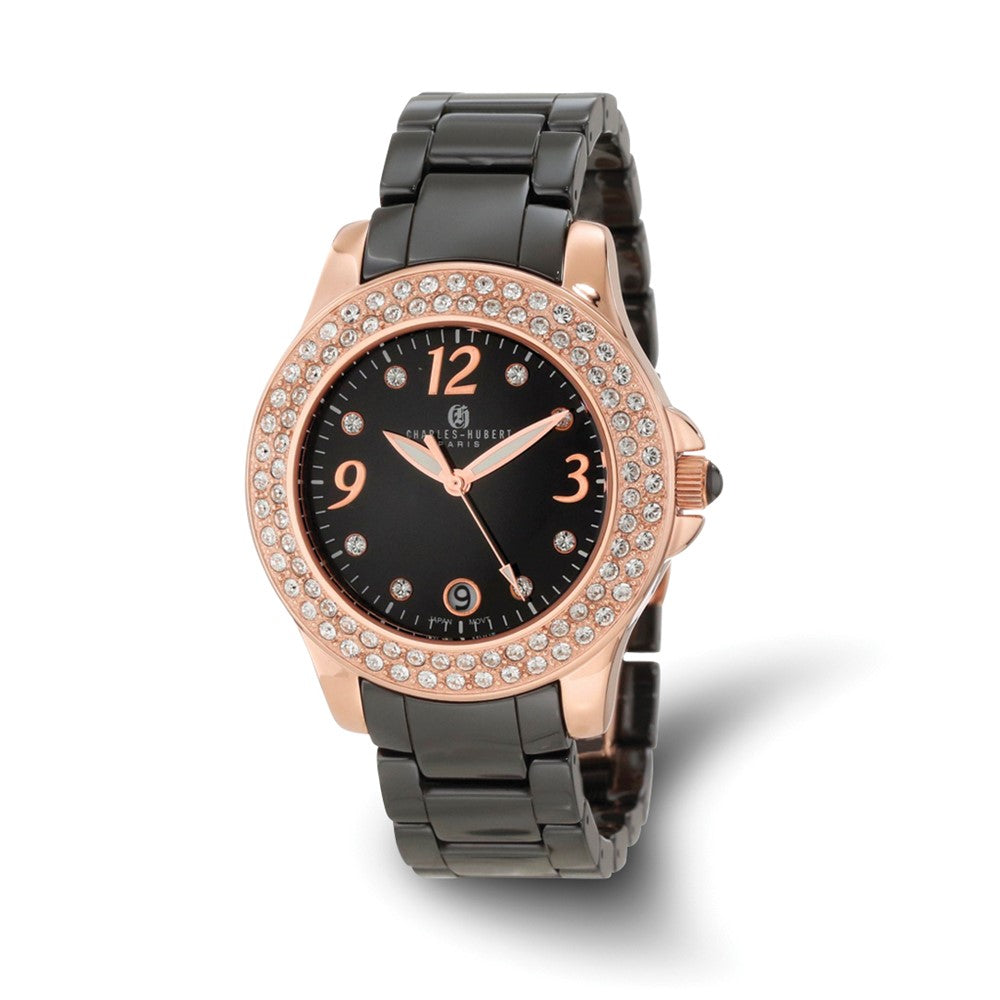 Charles Hubert Ladies Black Ceramic 40mm Watch, Item W8669 by The Black Bow Jewelry Co.