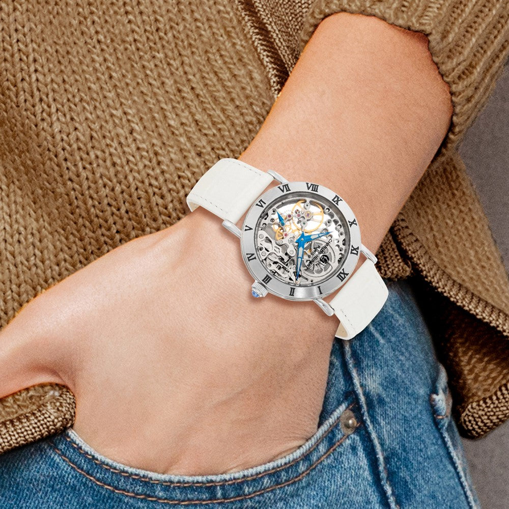 Alternate view of the Charles Hubert Ladies Stainless 35mm Skeleton Dial Leather Band Watch by The Black Bow Jewelry Co.
