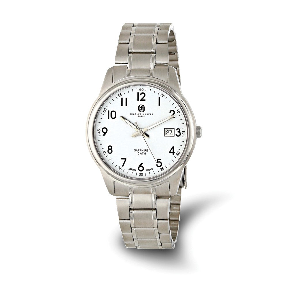 Charles Hubert Mens Titanium 40mm White Dial Watch, Item W8705 by The Black Bow Jewelry Co.