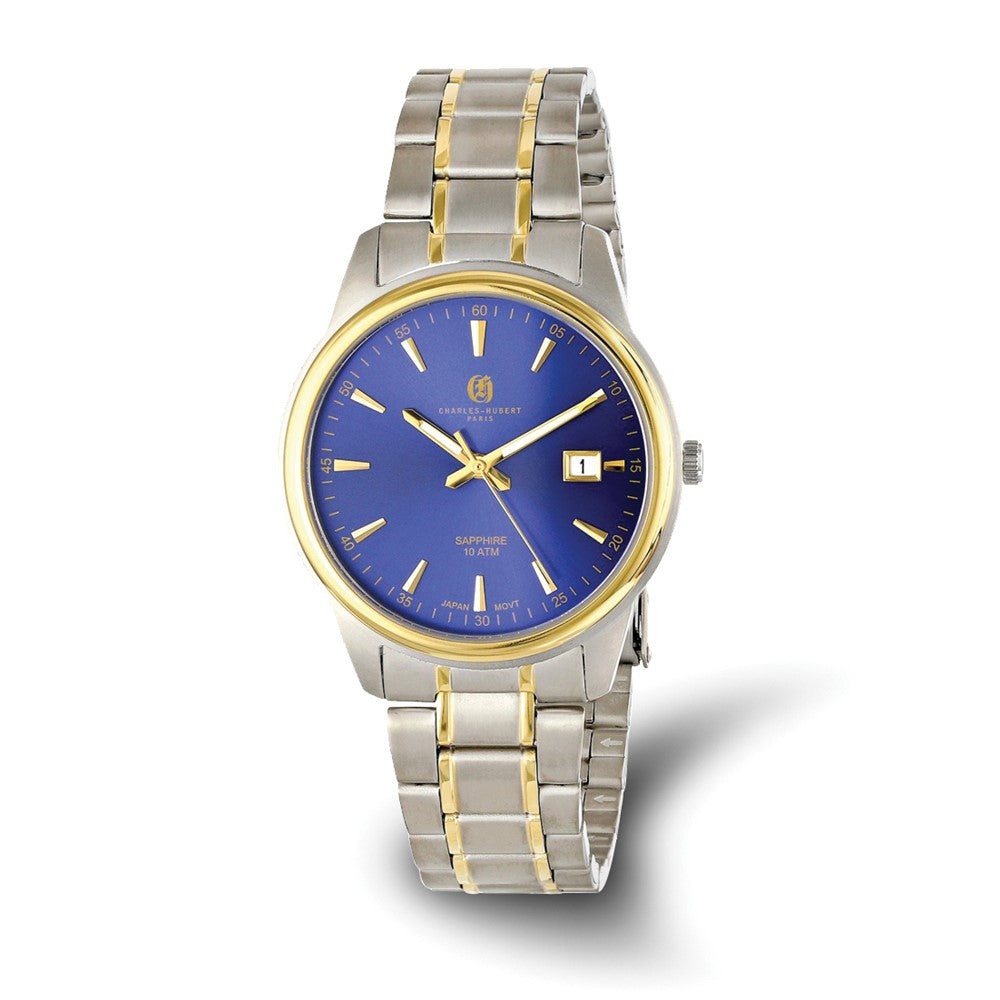 Charles Hubert Mens Two-Tone Titanium 40mm Blue Dial Watch, Item W8707 by The Black Bow Jewelry Co.
